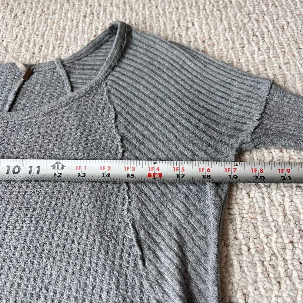 Free People Gray Ventura Raglan Waffle Knit Thermal Top Long Sleeve Size S